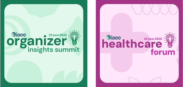 IAEE Organizer Insights Summit logo and IAEE Half-Day Healthcare Forum logo side by side