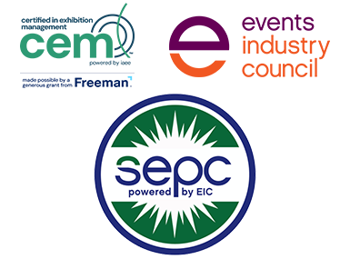 IAEE CEM Learning Program logo, EIC logo, SEPC digital badge